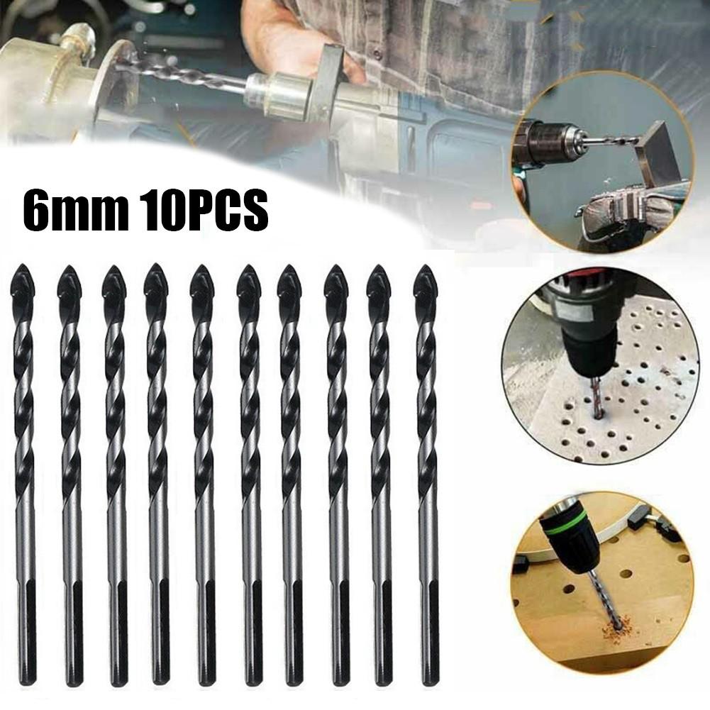 Set of 10 6mm Carbide Drill Bits with Triangular Handle for Porcelain Tile Concrete Brick Glass Drilling Applications