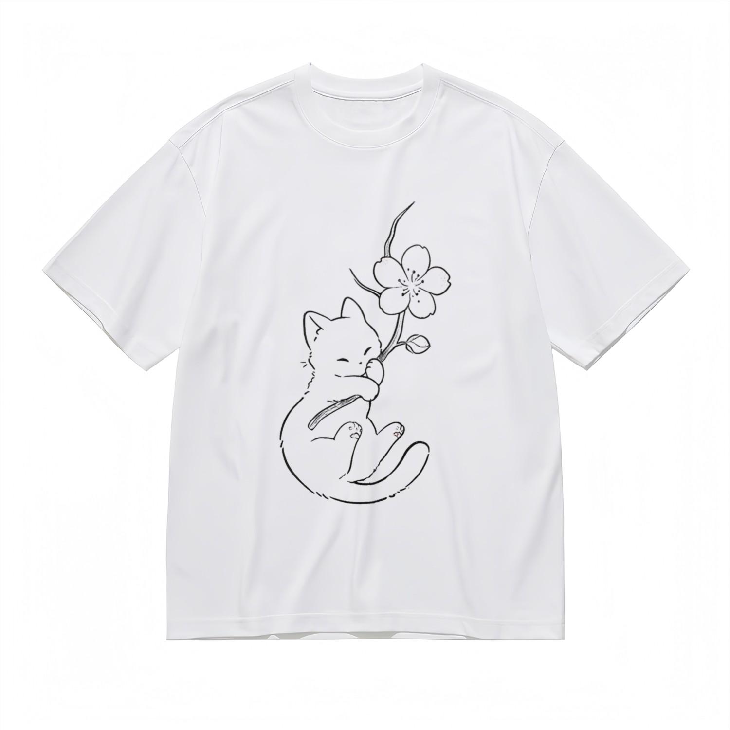 Men s Soft Breathable All Season Classic T-Shirt Mens Womens Tees Top Cute Cat With Flower Cotton Tee S