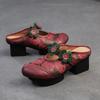 Johnature Etnische Stijl Dikke Hak Ronde Neus Buitenslippers Retro Bedrukt Echt Leer Dames Schoenen