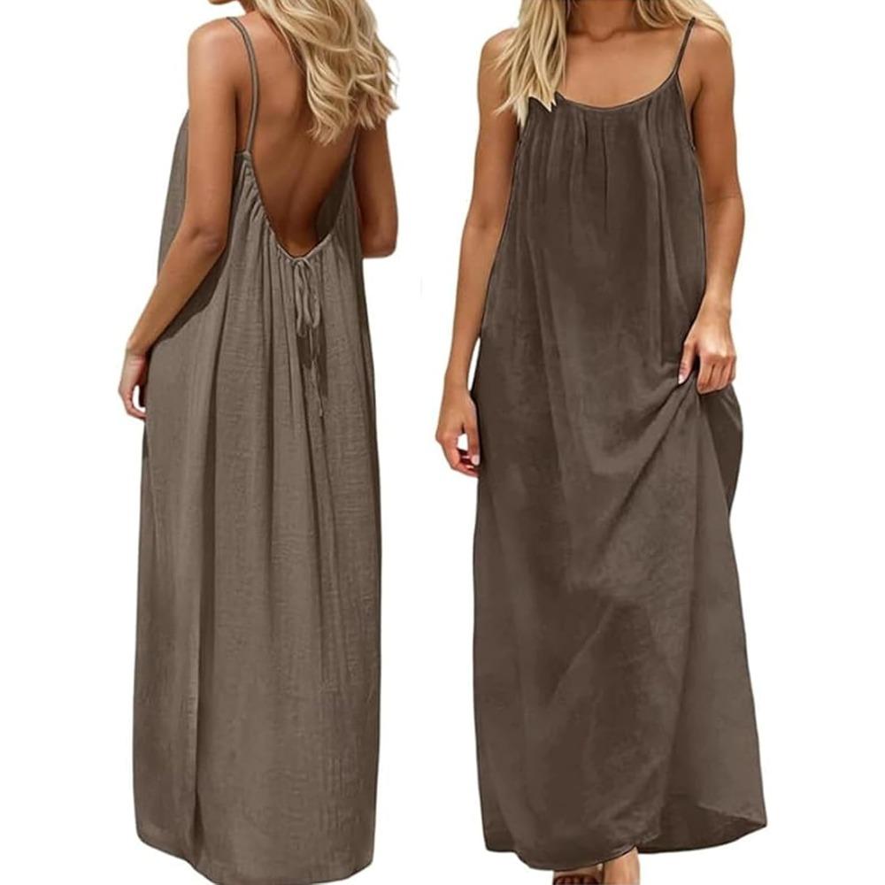 Backless Cami Dress for Women Summer 2026, Sleeveless Solid Loose Fit Cami Lounge Dress Adjustable Back Straps