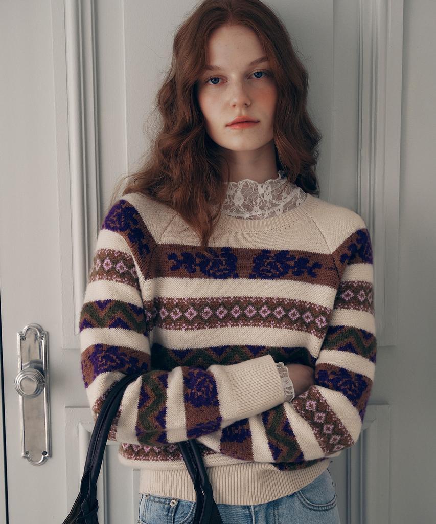ROLAROLA Cashmere Wool Blended Jacquard Knit Beige