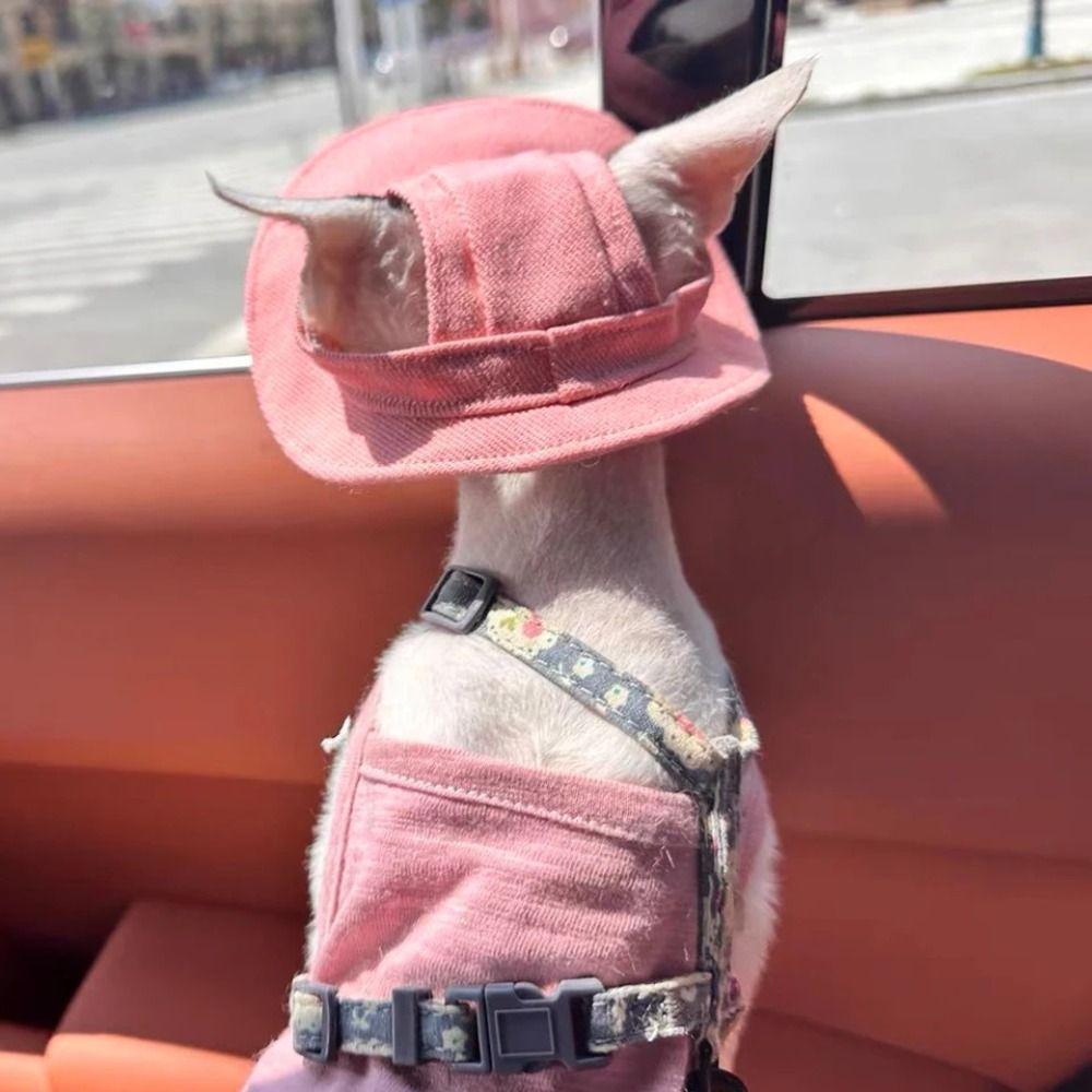 Solid Color Pet Sunshade Cap Cotton Pet Sunscreen Tie Hat Dog Cat Bucket Hat  Sphynx Hairless Cats