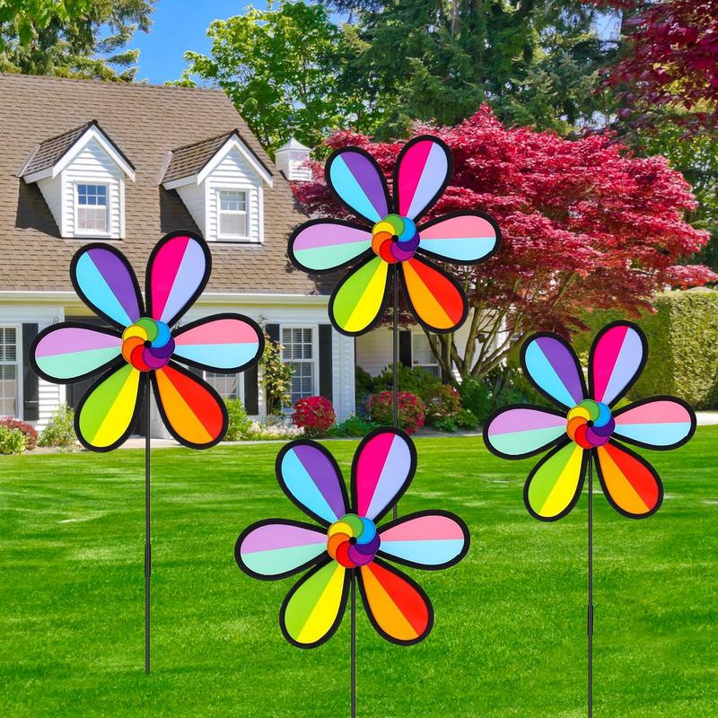 Garden Windmill Set Of 4 Petal Shape Colorful Yard Pinwheels Weather-Resistant Outdoor Decorations For Patio Lawn Terrace Porch