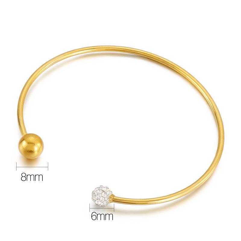 Titanium Steel Openable C-Shaped Bracelet with Diamond Round Beads