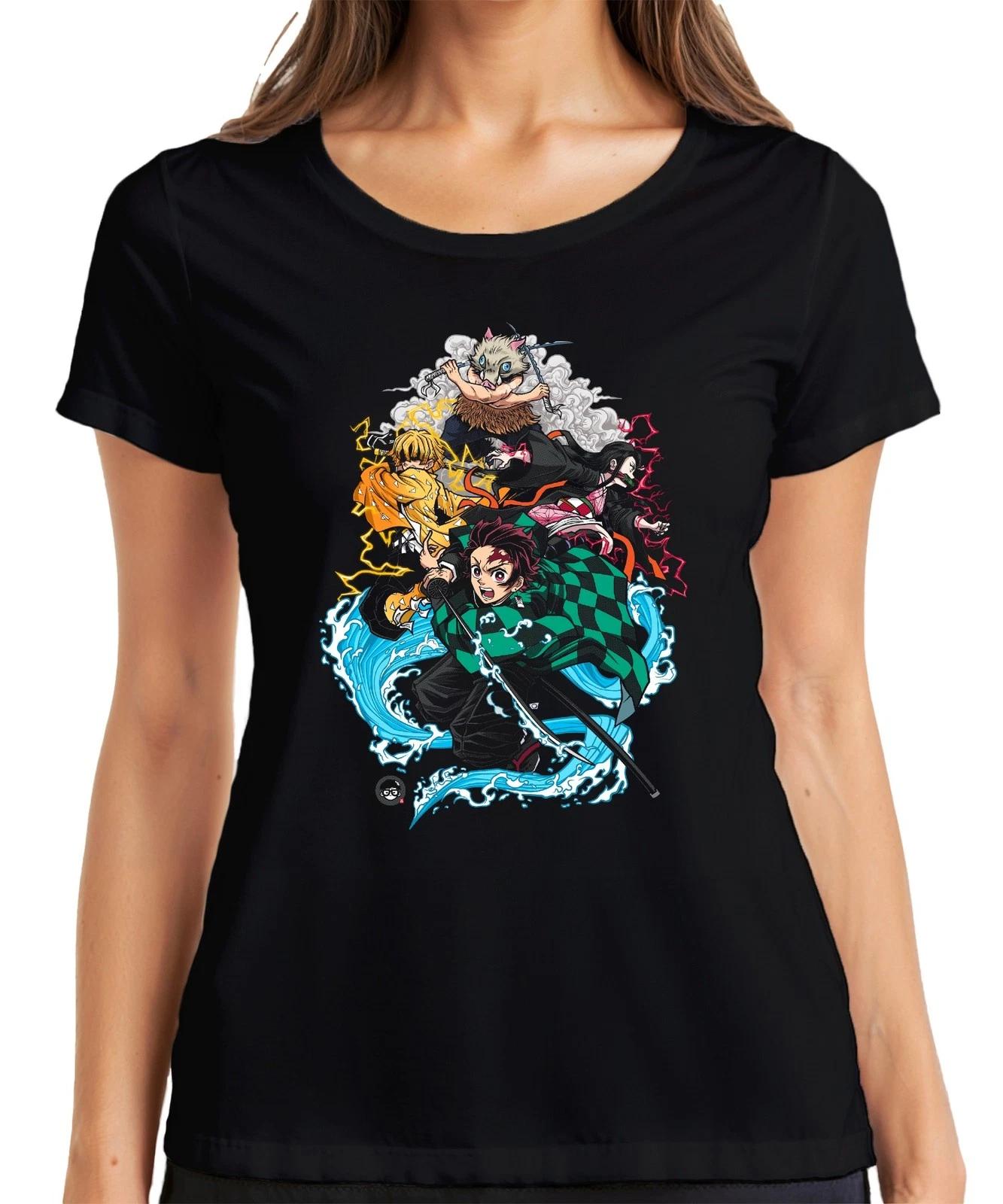 Kimetsu no Yaiba Tanjiro Nezuko Zenitsu Inosuke Anime Geschenk Damen T-Shirt XXXXL