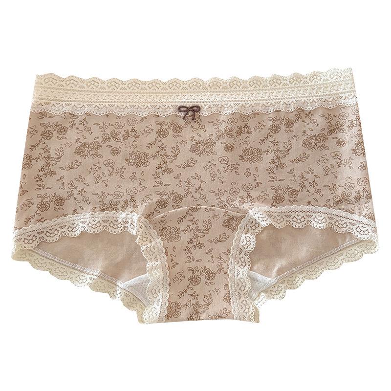 10A Antibacterial Floral Girl's Lace Trim Briefs - Mid-Waist & Comfortable