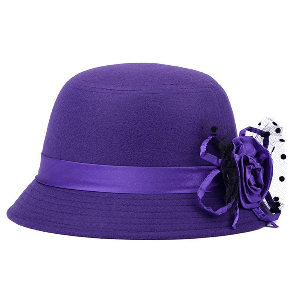 Woman Autumn Winter Cap British Style Woolen Hat Retro Lady Floral Felt Hat