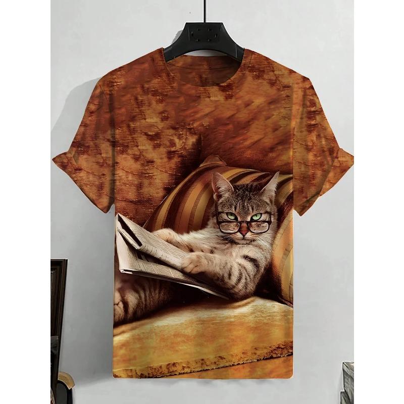 

Летнее веселье мужская и женская мода абстрактный животный котенок свинья принт футболка повседневная футболка с круглым вырезом 6XL