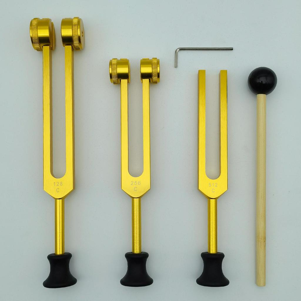 128Hz, 256Hz, 512Hz Gouden Aluminiumlegering Stemvork Set met Basis (3 stukken)