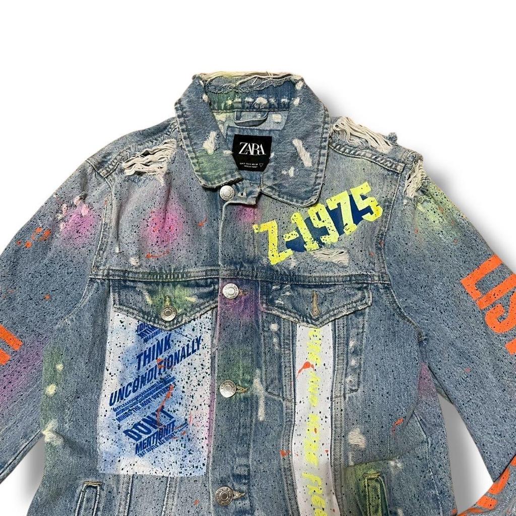 [USED] Classic ZARA colorful painted distressed denim jacket/jacket