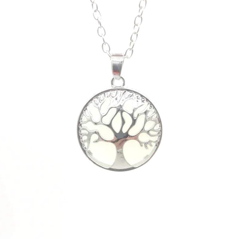 Multi-Color Hollow Natural Stone Pendant Item Round Alloy Tree Of Life Necklace Elegant And Fashionable