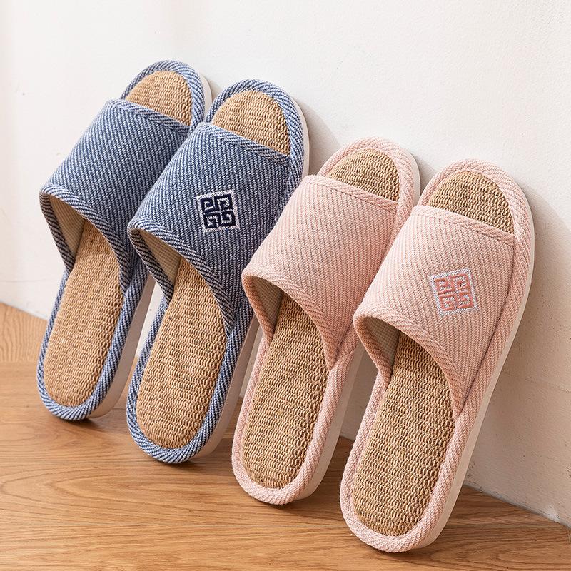 Linu čības sieviešu pārim vasaras iekštelpu mājas birojam četru sezonu kokvilnas lina koka grīdai pavasara un rudens čības vīriešu