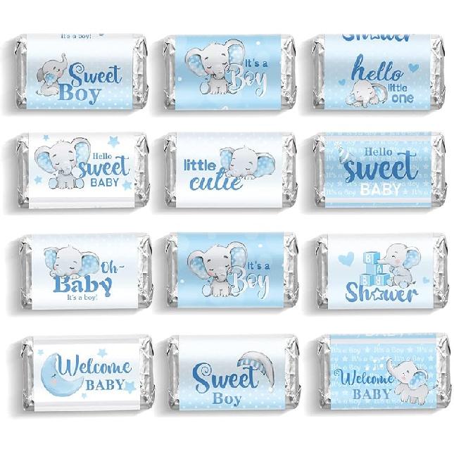 

90 шт. Обертки для конфет на детский праздник Слоненок Мини-обертки для конфет Наклейки-этикетки для шоколадных батончиков для Посыпки День рождения Мальчика Девочки Детский праздник День рождения синий