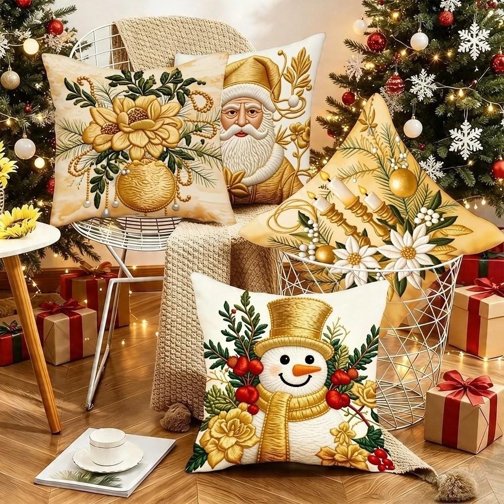 Plush Christmas Pillow Cover Soft Xmas Tree Pillowslip Elk Santa Pillow Cover  Living Room