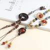 Butterfly Pendant Ceramic Necklace Long Vintage Versatile Wooden Ring Sweater Chain Adjustable Clothes Accessories