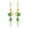 Natural Hotan Jade Enamel Flower Earrings for Women Exquisite Chinese Style Classical Cheongsam Hanfu Jewelry Accessories