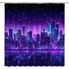 New York Shower Curtain City Night View Cyberpunk Cityscape Skyline Building Scenery Fantasy Bathroom Curtains with Hooks