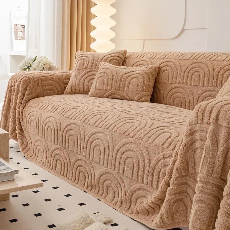 Anti Cat Scratch Plush Sofa Towel Full Package Winter Thickened Sofa Cover Simple Modern Sofa Cover Cloth Blanket