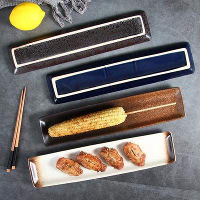 Japanese Ceramic Long Plate Household Creative Sushi Professional Plate Long Flat Plate Dessert Plate Snack Sashimi Plate