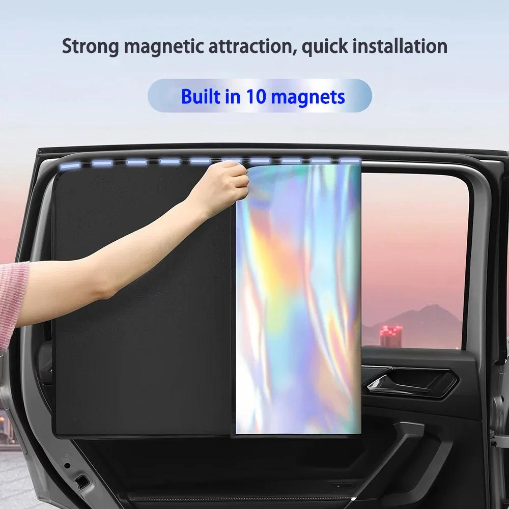 New Magnetic Suction Car Sunshade Opaque Titanium Silver Reflective Sunshade  Car Front/Rear UV Protection Curtains Car Parts