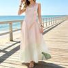 Sleeveless Maxi Dress,Women U Neck Sundress,Pastel Abstract Watercolor Print,Loose A Line Cut,Summer Beach Outfit,Soft Flowy Vacation Long Gown