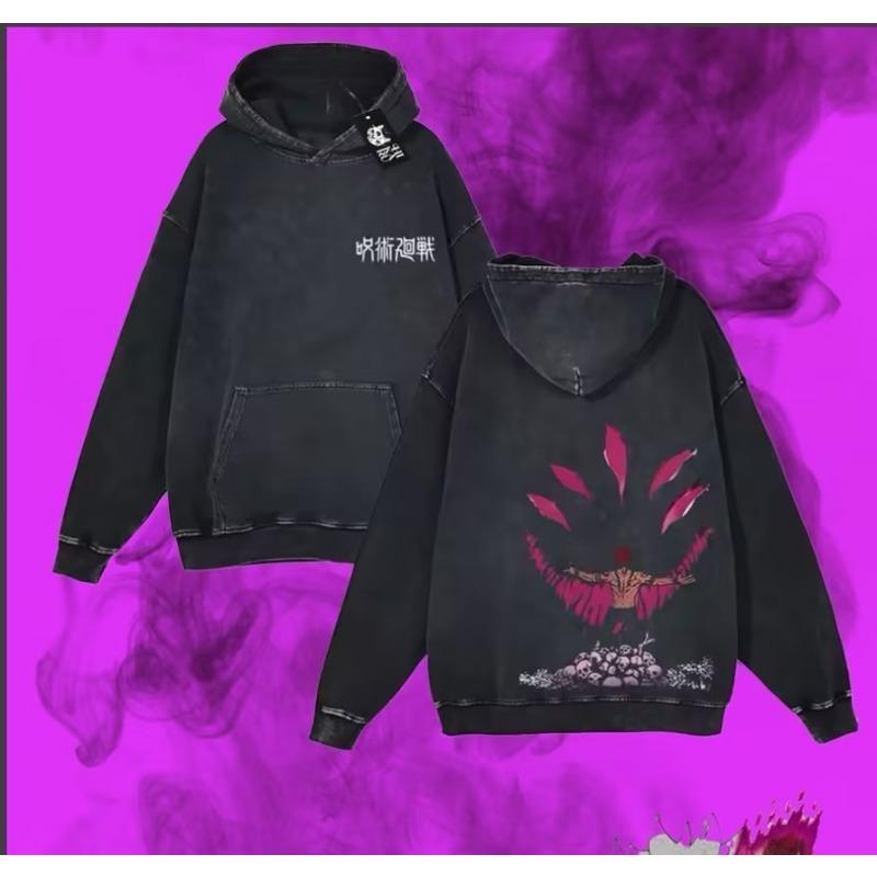 New Animation Peripheral Printing Washed Retro Sweater Men'S Hoodie