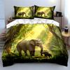 Elefantenmutter und Kalb im sonnenbeschienenen Wald Druck Bettwäsche-Set 1 Bettbezug 2 Kissenbezüge für Erwachsene Kinder Luxuriöses Geschenk Vollgröße