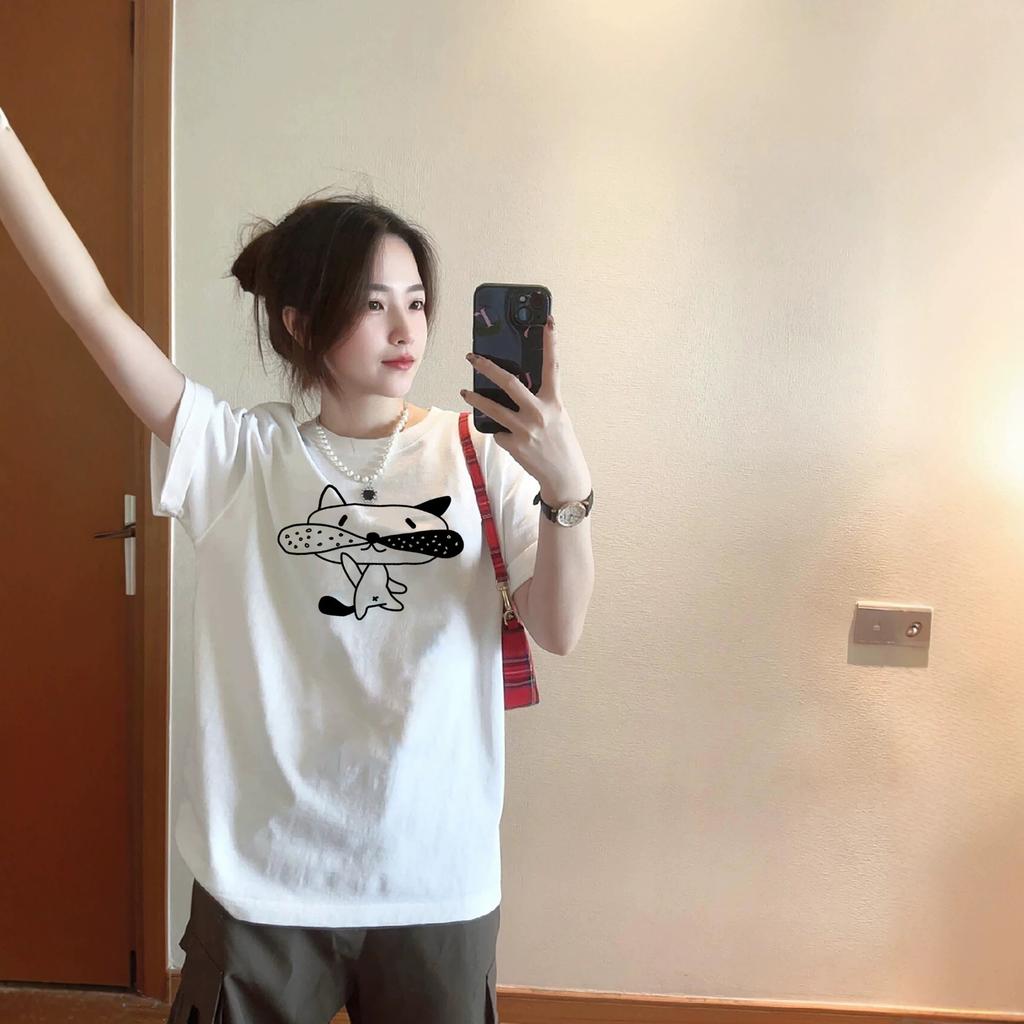 Heavy Cotton Short-sleeved T-shirt Women's New Summer American Loose Large Size Fat MM White Half-sleeved Clothes