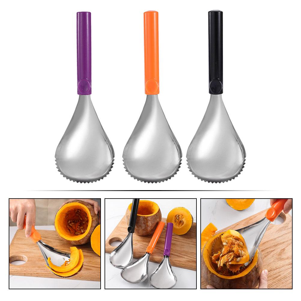 3 szt. Krajalnica z ząbkowanej stali nierdzewnej do dyni, Łyżeczki dla niemowląt, Usuwacze do dyni