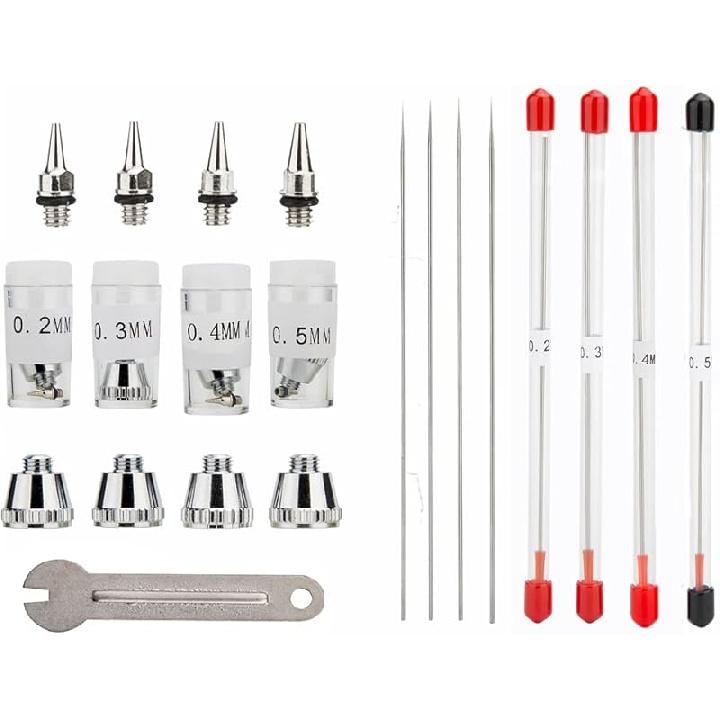 Uouteo Airbrush Needles Nozzle 0.2mm, 0.3mm,0.4mm, 0.5mm Airbrush Gun Nozzle Needle Tip Replacement Parts for Airbrush Gun