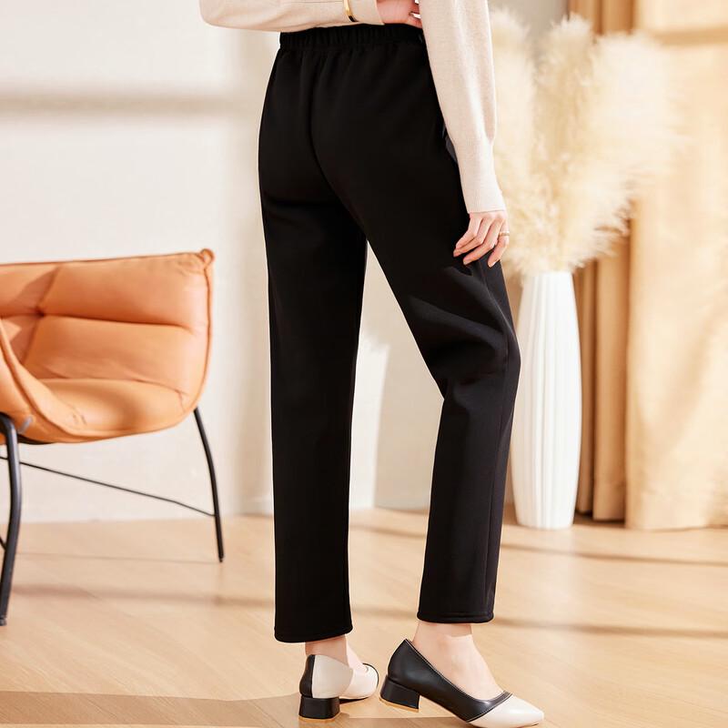 Paosite Fleece-lined Winter Elastic Waist Pants for Mid-aged Women
