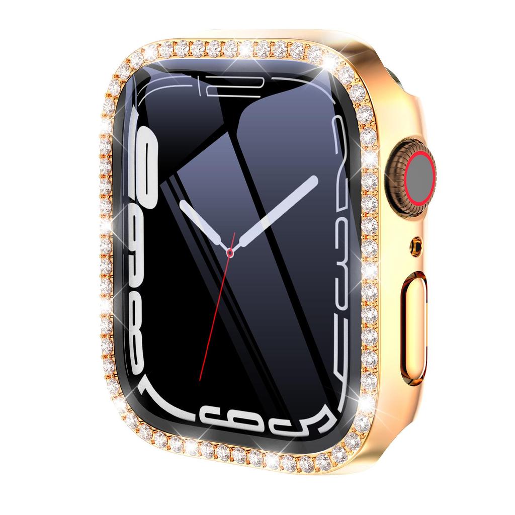 Protezione Schermo Glitterata con Diamanti per Apple Watch 45 41 40 44mm 42mm 38mm con Custodia in Vetro Temperato iWatch Serie 9 8 7 6 SE 5 4 3