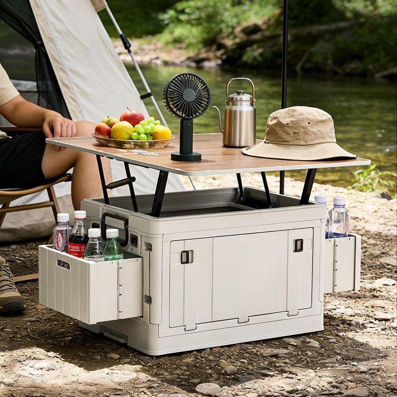 Portable folding outdoor camping table Thickened multi-functional integrated storage box Mobile table Camper table Dual-purpose