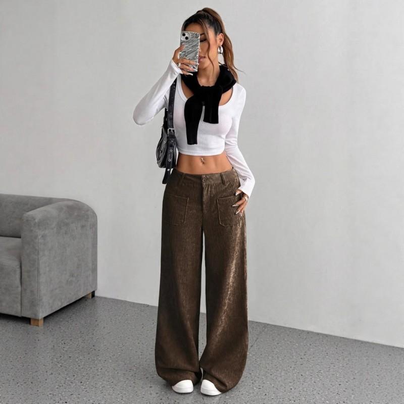 Womens Wide-Leg Corduroy Pants Loose Fit Casual Trousers With Stretch Comfortable Fall Winter 2026