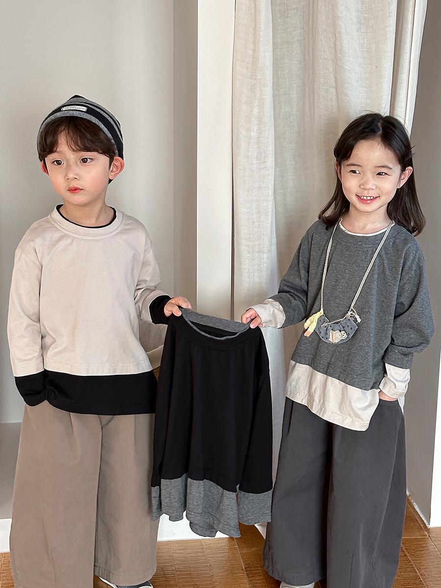 

Jiaye Kids 2025 Spring Color-block Long-Sleeve T-Shirts for Boys and Girls 80cm чорний