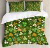 St. Patrick's Day Duvet Cover Lucky Shamrocks Pattern Irish Clover Celebration Day Party Prints Room Decorative Green and Orange