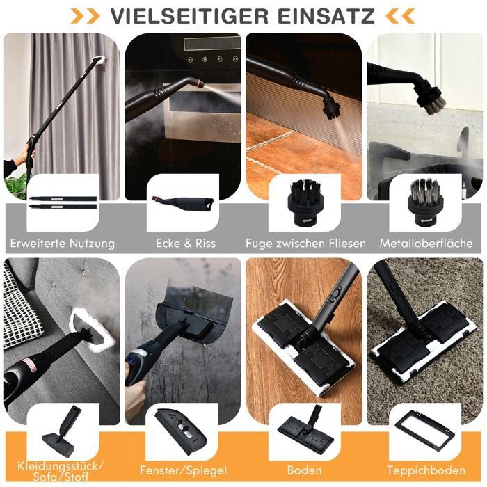Steam Cleaner 2000W Tank 1, 5 L Pressure 4 Bar 19 Floor Accessories Home Office Car Cleaning Steam Orange