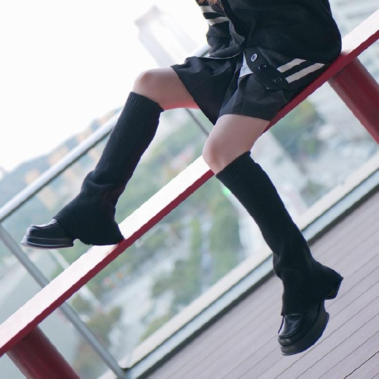 Harajuku Damskie Rozcięte Ocieplacze na Nogi z Szeroką Nogawką Dzianinowe Długie Skarpety do Kolan