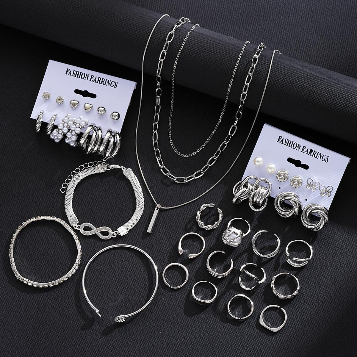 

30Pcs Minimalist Stackable Jewelry Set Silver Color Infinity Bracelets Layered Necklaces Rings Earrings Gifts For Women 2026 New