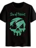 Pirate Graphic T-shirt - Black with Teal Skull & Ships Design - Lightweight Breathable Polyester Shirt for Beach