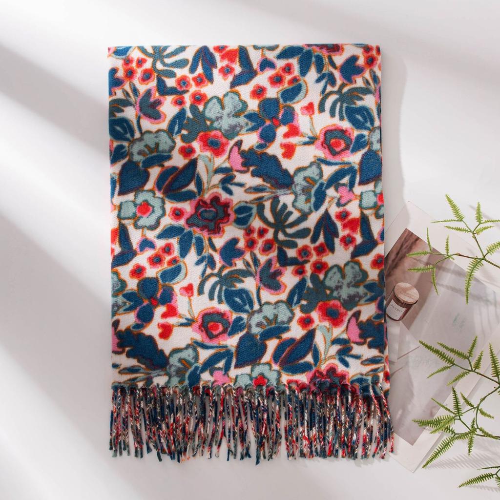 New Soft and Warm Faux Cashmere Printed Tassel Scarf A High End Women's Scarf Shawl