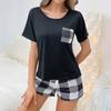 Women's Graphic Pajamas Sets Crew Neck Short Sleeve Top Plaid Shorts Sleepwear Set Summer Two-Piece Loungewear Outfit