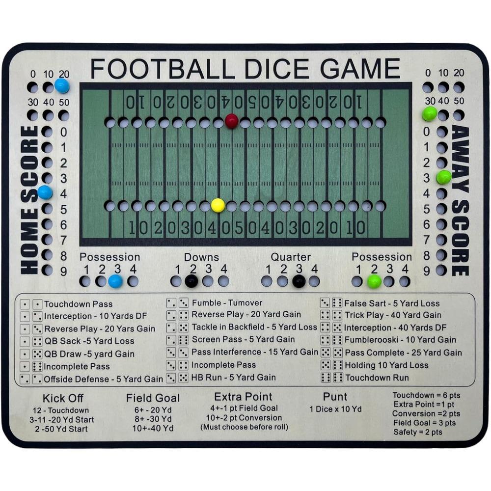 Football Dice Game,Tabletop Wooden Board Game with Scoring Track for Family Fun Parties, Great Gift for Friends серый