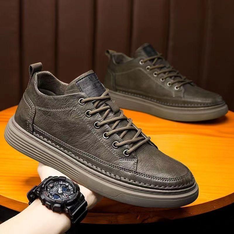 Autumn Men's Shoes New Breathable Waterproof and Non-slip Shoes Men's Versatile Black Leather Shoes Casual Board Shoes Trendy Shoes