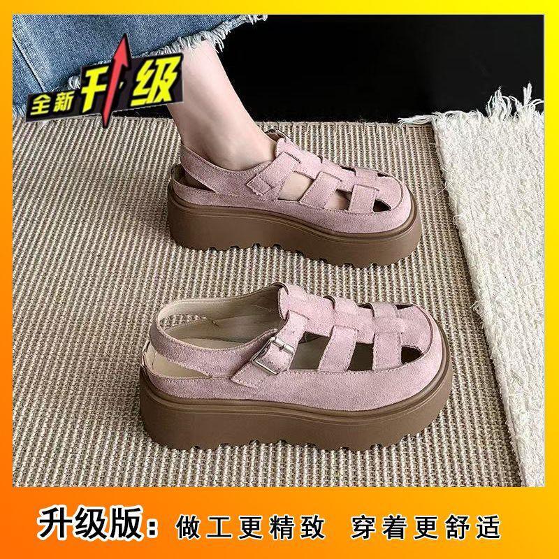 

Versatile French fashion thick-soled heightening outer wear sandals pig cage shoes 2025 summer new bag head Roman shoes women s 40