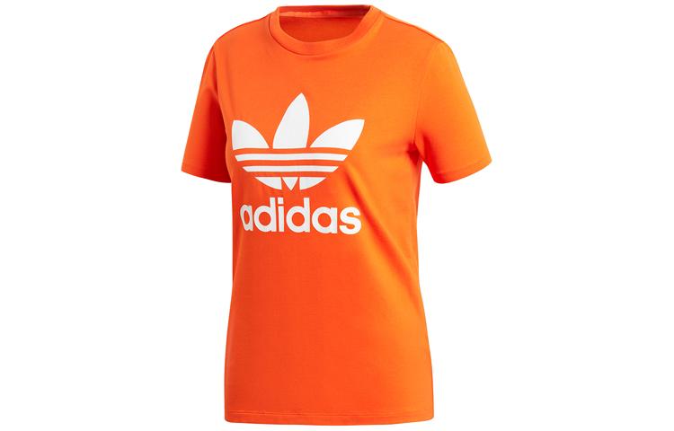 Adidas Originals Trefoil T Shirts Women s Orange Yellow Crew Neck Moderate Other ED7494 34