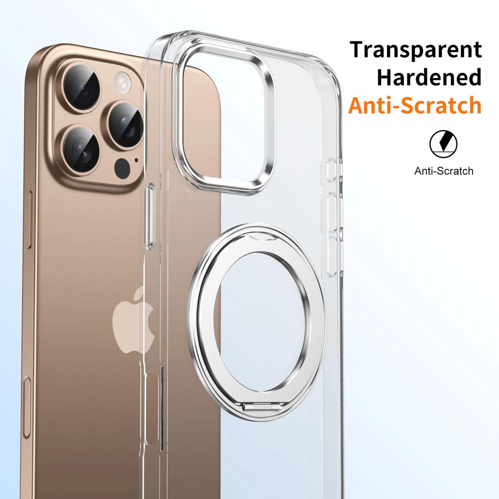 360° Metal Ring Stand Clear Magnetic Case for IPhone 16 15 14 13 12 15 Pro Max Plus Magnetic Wireless Charging Transparent Cover