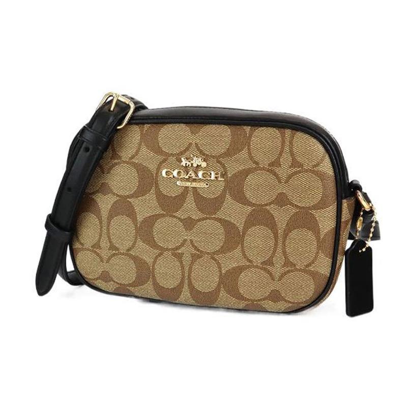 Coach Crossbody Bag Jamie 19 Zipper Closure Internal Multi-function Pocket Dual Card Slots Signature Coated Canvas and Smooth Leather Small Women's