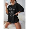 Simple Line Print Women's Face T-shirt Casual Short-sleeved Top  Comfortable Clothing, Harajuku Style Short-sleeved Casual Wear