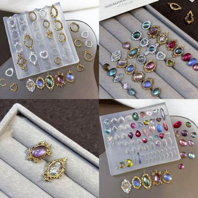 Gem Baroque Shell 3D Relief Nail Art Silicone Mold Transparent Picture Frame Design Manicure Templates for Creative Nail Design